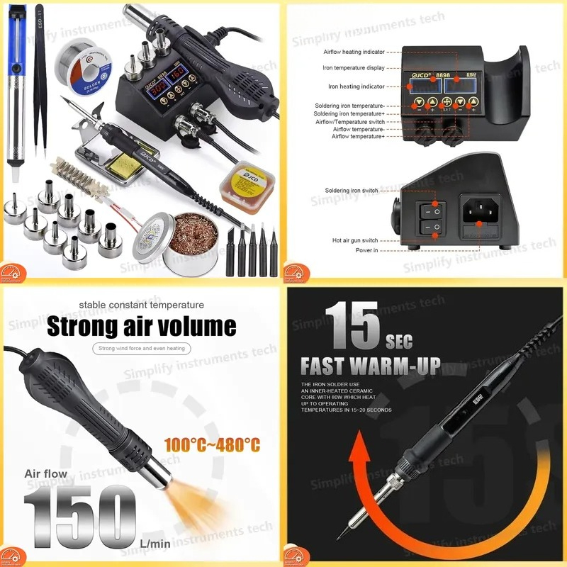 2 In 1 Soldering Rework Station 750W - محطة لحام 8898 بقوة 750 واط،